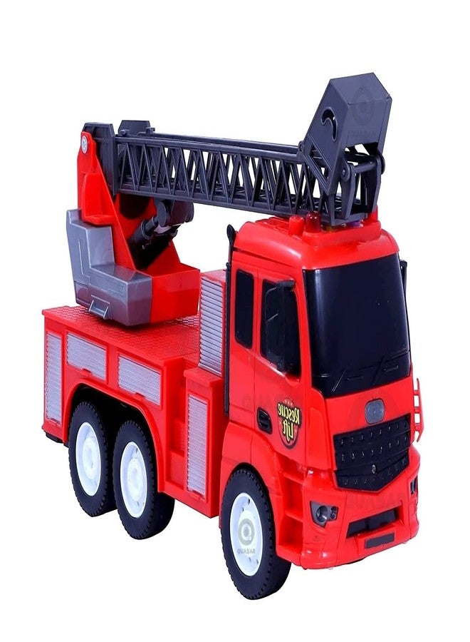 Quasar Plastic Fire Friction Powered Rescue Lift Pull Back Push and Go Light with Sound Vehicle Toys Truck Set +3 Year Best Gift for Girls Boys Pack of 1 (28 cm) - Image 2